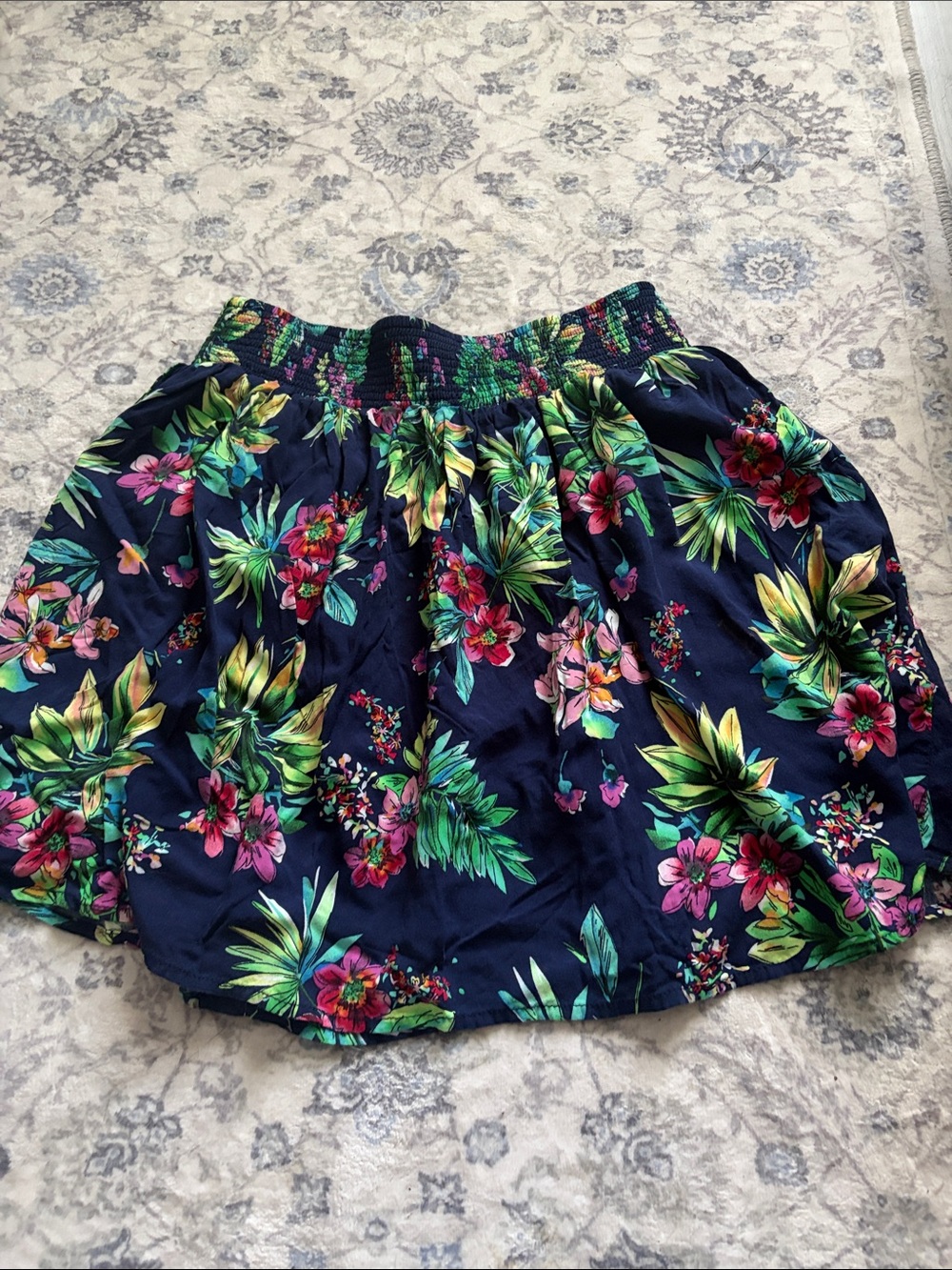 RACHEL Rachel Roy Navy Tropical Floral Elastic-Waist Mini Skirt
